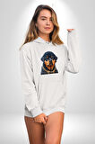 Rottweiler Koca Kafa Puppy Kadın Erkek  Beyaz Kapüşonlu Sweatshirt Hoodie