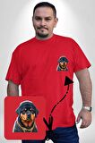 Rottweiler Koca Kafa Puppy Kırmızı Büyük Beden Kadın Basic Minimal Baskılı Tişört