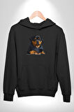 Puppy Köpek Rottweiler  Kadın Erkek  Siyah Kapüşonlu Sweatshirt Hoodie