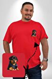 Puppy Köpek Rottweiler  Kırmızı Büyük Beden Kadın Basic Minimal Baskılı Tişört