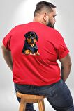 Puppy Köpek Rottweiler  Büyük Beden Kırmızı Tişört Kadın Erkek Ünisex Sırt Baskılı