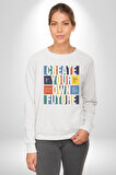 Geleçeği Seninle Planlayalım  Kadın Erkek  Beyaz Baskılı Sweatshirt 