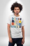 Geleçeği Seninle Planlayalım  Kadın Erkek Unisex Beyaz Organik Baskılı T-Shirt Penye Yüksek Kalite