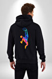 Smaç Basketbol Renkli Kadın Erkek Siyah Renk Kapüşonlu Kanguru Cepli  Fermuarlı Pamuklu Oversize Dijital Baskılı Hırka Sweatshirt