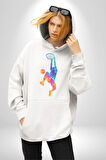 Smaç Basketbol Renkli Kadın Erkek  Beyaz Kapüşonlu Sweatshirt Hoodie