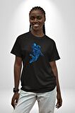 Basketbol Mars Uzay Smaçı  Pamuklu Bisiklet Yaka Kadın Erkek Oversize Boyfriend Dijital Baskılı Siyah T-shirt
