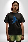 Basketbol Mars Uzay Smaçı  Pamuklu Bisiklet Yaka Kadın Erkek Oversize Boyfriend Dijital Baskılı Siyah T-shirt