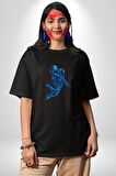 Basketbol Mars Uzay Smaçı  Pamuklu Bisiklet Yaka Kadın Erkek Oversize Boyfriend Dijital Baskılı Siyah T-shirt
