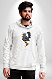 Yapay Zeka Kartal Kuş Tasarımı Kadın Erkek  Beyaz Kapüşonlu Sweatshirt Hoodie