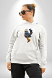 Yapay Zeka Kartal Kuş Tasarımı Kadın Erkek  Beyaz Kapüşonlu Sweatshirt Hoodie