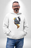 Yapay Zeka Kartal Kuş Tasarımı Kadın Erkek  Beyaz Kapüşonlu Sweatshirt Hoodie