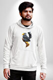 Yapay Zeka Kartal Kuş Tasarımı Kadın Erkek  Beyaz Kapüşonlu Sweatshirt Hoodie