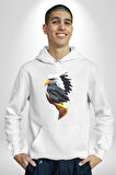 Yapay Zeka Kartal Kuş Tasarımı Kadın Erkek  Beyaz Kapüşonlu Sweatshirt Hoodie