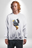 Yapay Zeka Kartal Kuş Tasarımı Kadın Erkek  Beyaz Baskılı Sweatshirt 