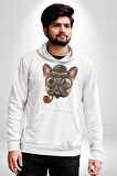 Köpek Pug Gözlüklü Kadın Erkek  Beyaz Kapüşonlu Sweatshirt Hoodie