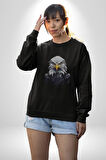 Siyah Beyaz Şahin Kafası  Kadın Erkek  Siyah Baskılı Sweatshirt 