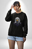 Siyah Beyaz Şahin Kafası  Kadın Erkek  Siyah Baskılı Sweatshirt 
