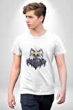 Siyah Beyaz Şahin Kafası  Kadın Erkek Unisex Beyaz Organik Baskılı T-Shirt Penye Yüksek Kalite
