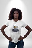 Siyah Beyaz Şahin Kafası  Kadın Erkek Unisex Beyaz Organik Baskılı T-Shirt Penye Yüksek Kalite