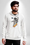 Atronot Kaykay Uzay Mars Kadın Erkek  Beyaz Kapüşonlu Sweatshirt Hoodie