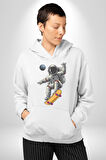 Atronot Kaykay Uzay Mars Kadın Erkek  Beyaz Kapüşonlu Sweatshirt Hoodie