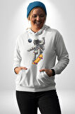 Atronot Kaykay Uzay Mars Kadın Erkek  Beyaz Kapüşonlu Sweatshirt Hoodie