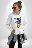 Atronot Kaykay Uzay Mars Kadın Erkek  Beyaz Kapüşonlu Sweatshirt Hoodie