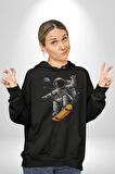 Atronot Kaykay Uzay Mars Kadın Erkek  Siyah Kapüşonlu Sweatshirt Hoodie