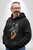 Atronot Kaykay Uzay Mars Kadın Erkek  Siyah Kapüşonlu Sweatshirt Hoodie