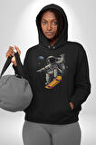 Atronot Kaykay Uzay Mars Kadın Erkek  Siyah Kapüşonlu Sweatshirt Hoodie
