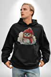 Kış Kırmızı Atkı Bere Baykuş Kadın Erkek  Siyah Kapüşonlu Sweatshirt Hoodie