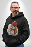 Kış Kırmızı Atkı Bere Baykuş Kadın Erkek  Siyah Kapüşonlu Sweatshirt Hoodie