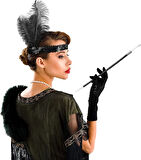 192039ler Gatsby Aksesuar Seti – Siyah Charleston Saç Bandı  Lık