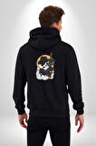 Gangster Panda  Kadın Erkek Siyah Renk Kapüşonlu Kanguru Cepli  Fermuarlı Pamuklu Oversize Dijital Baskılı Hırka Sweatshirt