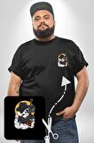 Gangster Panda  Siyah Büyük Beden Kadın Basic Minimal Baskılı Tişört