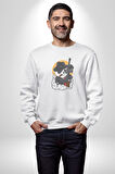 Gangster Panda  Kadın Erkek  Beyaz Baskılı Sweatshirt 