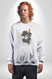 Gangster Panda  Kadın Erkek  Beyaz Baskılı Sweatshirt 