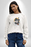 Gangster Panda  Kadın Erkek  Beyaz Baskılı Sweatshirt 