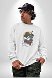 Gangster Panda  Kadın Erkek  Beyaz Baskılı Sweatshirt 