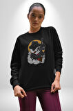 Gangster Panda  Kadın Erkek  Siyah Baskılı Sweatshirt 