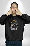 Gangster Panda  Kadın Erkek  Siyah Baskılı Sweatshirt 