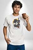 Gangster Panda  Kadın Erkek Unisex Beyaz Organik Baskılı T-Shirt Penye Yüksek Kalite
