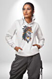 Kızılderili Tilki  Kadın Erkek  Beyaz Kapüşonlu Sweatshirt Hoodie