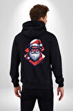 Cool Santa Claus Noel Baba Kadın Erkek Siyah Renk Kapüşonlu Kanguru Cepli  Fermuarlı Pamuklu Oversize Dijital Baskılı Hırka Sweatshirt