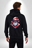 Cool Santa Claus Noel Baba Kadın Erkek Siyah Renk Kapüşonlu Kanguru Cepli  Fermuarlı Pamuklu Oversize Dijital Baskılı Hırka Sweatshirt