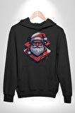 Cool Santa Claus Noel Baba Kadın Erkek  Siyah Kapüşonlu Sweatshirt Hoodie