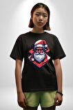 Cool Santa Claus Noel Baba Pamuklu Bisiklet Yaka Kadın Erkek Oversize Boyfriend Dijital Baskılı Siyah T-shirt