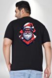 Cool Santa Claus Noel Baba Büyük Beden Siyah Tişört Kadın Erkek Ünisex Sırt Baskılı