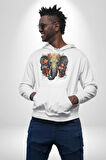 Bereket Fil Hintli Tasarım Kadın Erkek  Beyaz Kapüşonlu Sweatshirt Hoodie