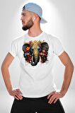 Bereket Fil Hintli Tasarım Kadın Erkek Unisex Beyaz Organik Baskılı T-Shirt Penye Yüksek Kalite
